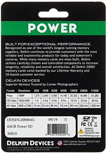 ديلكين ديفايسز بطاقة ذاكرة 256 جيجابايت POWER SDXC UHS-II (V90) (DDSDG2000256) in Kuwait