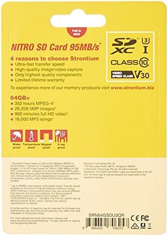 Strontium Nitro 128GB SD SDXC Flash Memory Card 95MB/s UHS-I U3 V30 Class 10 High Speed for DSLR Mirrorless Cameras (SRN128GSDU3QR) in Saudi Arabia