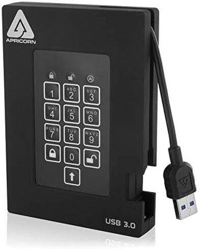 Apricorn 2TB Aegis Padlock Fortress FIPS 140-2 Level 2 Validated 256-Bit Encrypted USB 3.0 Hard Drive & Aegis Secure Key 3 NX 128GB 256-Bit Secure USB 3.0 Flash Drive, Black in Kuwait