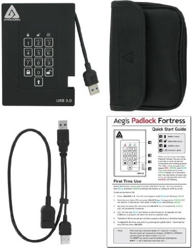 Apricorn 2TB Aegis Padlock Fortress FIPS 140-2 Level 2 Validated 256-Bit Encrypted USB 3.0 Hard Drive & Aegis Secure Key 3 NX 128GB 256-Bit Secure USB 3.0 Flash Drive, Black in Kuwait