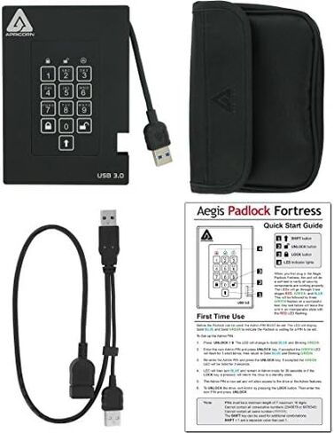 Apricorn 2TB Aegis Padlock Fortress FIPS 140-2 Level 2 Validated 256-Bit Encrypted USB 3.0 Hard Drive & Aegis Secure Key 3 NX 128GB 256-Bit Secure USB 3.0 Flash Drive, Black in Kuwait