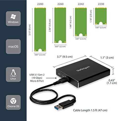 StarTech M.2 NGFF SATA SSD Enclosure, USB 3.0 5Gbps, UASP, Aluminum, Black in Kuwait