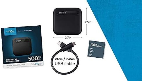 Crucial X6 Portable SSD – ما يصل إلى 540 ميجابايت/ثانية – USB 3.2 – محرك أقراص الحالة الصلبة الخارجي in Kuwait