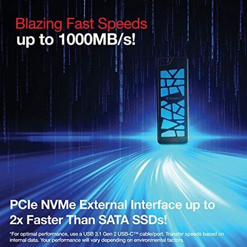 محرك أقراص SSD محمول للألعاب VGX1000 بسعة 256 جيجابايت من Verbatim يصل إلى 1000 ميجابايت/ثانية PCIe NVMe USB-C USB 3.2 Gen 2 محرك أقراص الحالة الصلبة الخارجي in Saudi Arabia