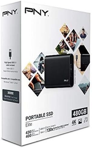PNY Elite 480GB USB 3.1 Gen 1 Portable Solid State Drive (SSD) - (PSD1CS1050-480-FFS) in Saudi Arabia
