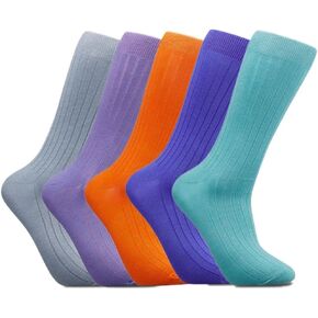 Minimars Men’s Standard Colorful Ribbed Crew Socks, Lightweight Thin, Soft Cotton, Ultra Stretch (5 Pack, Size 6-10)
