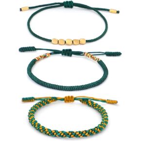 Pingyongchang 3 PCS Handmade Rope Red String Hand-Knitted Bracelets Tibetan Buddhist Woven Lucky Adjustable Cotton Copper Beads Bracelets for Women Men Friendship Gifts Jewelry in Saudi Arabia