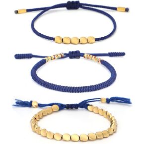 Pingyongchang 3 PCS Handmade Rope Red String Hand-Knitted Bracelets Tibetan Buddhist Woven Lucky Adjustable Cotton Copper Beads Bracelets for Women Men Friendship Gifts Jewelry in Kuwait