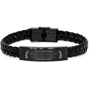 to My Grandson Braided Leather Bracelet, My Grandson Bracelet Gifts from Grandma, Men Love Jewelry for Christmas Birthday Graduation Xmas Gifts in Saudi Arabia