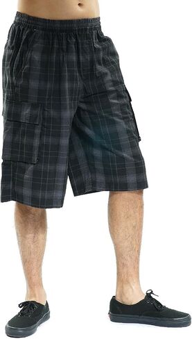 YAGO Men's Elastic Waist Drawstring Relaxed Fit Plaid Cargo Shorts S-5XL in Saudi Arabia