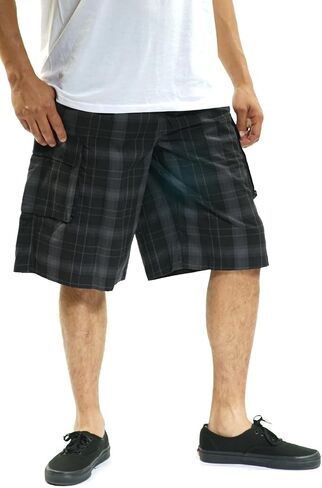 YAGO Men's Elastic Waist Drawstring Relaxed Fit Plaid Cargo Shorts S-5XL in Saudi Arabia