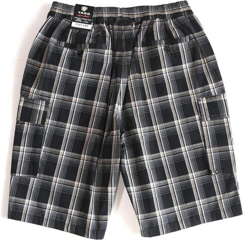 YAGO Men's Elastic Waist Drawstring Relaxed Fit Plaid Cargo Shorts S-5XL in Saudi Arabia