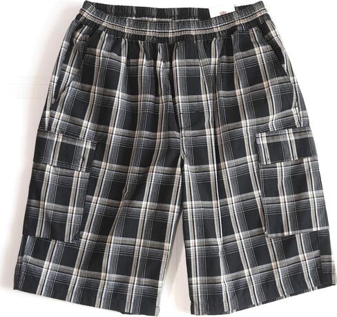 YAGO Men's Elastic Waist Drawstring Relaxed Fit Plaid Cargo Shorts S-5XL in Saudi Arabia