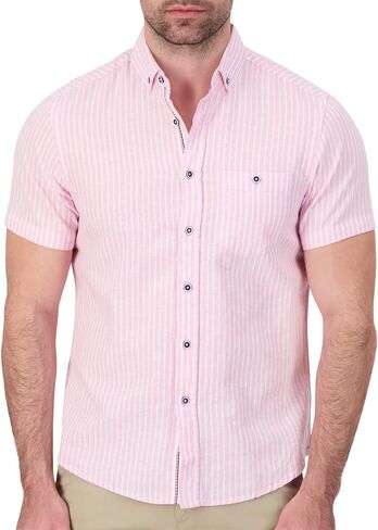 Men's Modern Slim Fit Short Sleeve Button Down Premium Linen Cotton Shirt in Saudi Arabia