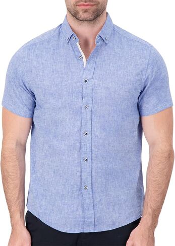 Men's Modern Slim Fit Short Sleeve Button Down Premium Linen Cotton Shirt in Saudi Arabia