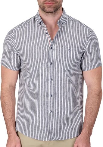 Men's Modern Slim Fit Short Sleeve Button Down Premium Linen Cotton Shirt in Saudi Arabia