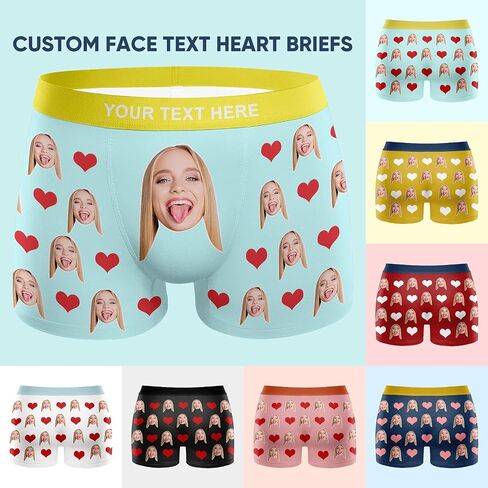 Personalized Boxers Briefs with Picture, Custom Face Underwear with Your Name, Cotton Briefs with Photo Funny Boxer Shorts Underpants Briefs Custom Gifts for Men Husband Father Boyfriend Him - XL in Kuwait
