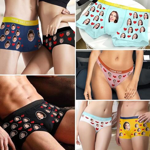 Personalized Boxers Briefs with Picture, Custom Face Underwear with Your Name, Cotton Briefs with Photo Funny Boxer Shorts Underpants Briefs Custom Gifts for Men Husband Father Boyfriend Him - XL in Kuwait