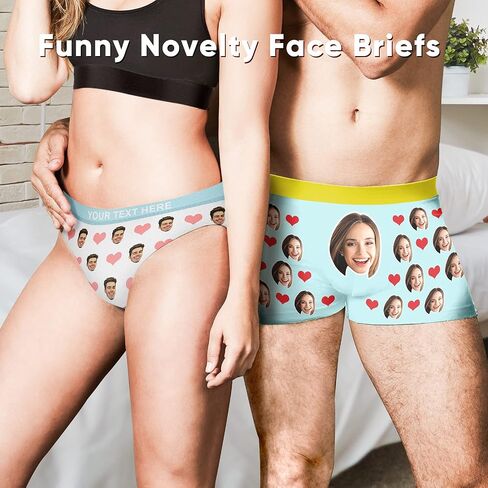 Personalized Boxers Briefs with Picture, Custom Face Underwear with Your Name, Cotton Briefs with Photo Funny Boxer Shorts Underpants Briefs Custom Gifts for Men Husband Father Boyfriend Him - XL in Kuwait