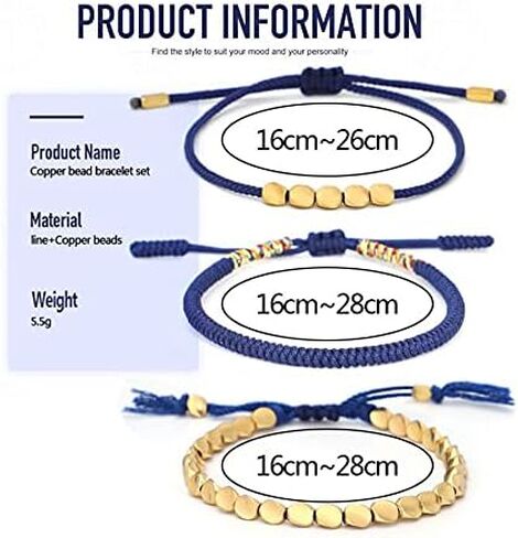 Pingyongchang 3 PCS Handmade Rope Red String Hand-Knitted Bracelets Tibetan Buddhist Woven Lucky Adjustable Cotton Copper Beads Bracelets for Women Men Friendship Gifts Jewelry in Kuwait