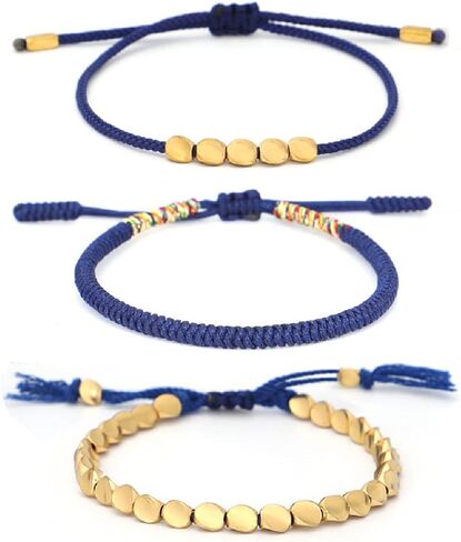 Pingyongchang 3 PCS Handmade Rope Red String Hand-Knitted Bracelets Tibetan Buddhist Woven Lucky Adjustable Cotton Copper Beads Bracelets for Women Men Friendship Gifts Jewelry in Kuwait