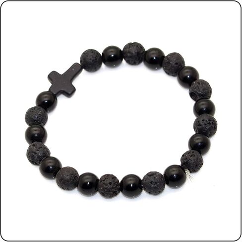 Fusamk Fashion Yoga Natural Stone Bracelet Religious Cross Beads Link Bracelet.7.5" Wrist in Saudi Arabia