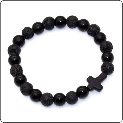 Fusamk Fashion Yoga Natural Stone Bracelet Religious Cross Beads Link Bracelet.7.5" Wrist in Saudi Arabia