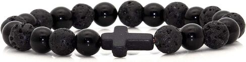 Fusamk Fashion Yoga Natural Stone Bracelet Religious Cross Beads Link Bracelet.7.5" Wrist in Saudi Arabia