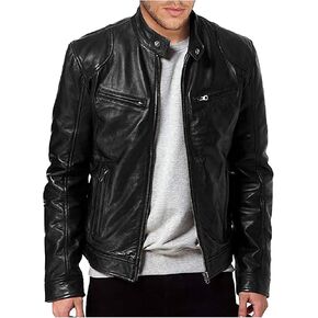 WENKOMG1 Men Faux Leather Jacket, Fall/Winter Thickening Coat Long Sleeve Zip Up Outwear Sports Basic Parka with Pocket in Saudi Arabia