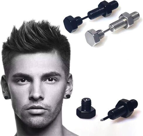 Punk Titanium Steel Screw Nail Stud Earrings for Women Men Streetwear Jewelry, Egirl Eboy Rock Party Jewelry in Saudi Arabia