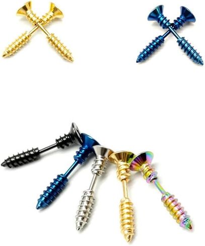Punk Titanium Steel Screw Nail Stud Earrings for Women Men Streetwear Jewelry, Egirl Eboy Rock Party Jewelry in Saudi Arabia