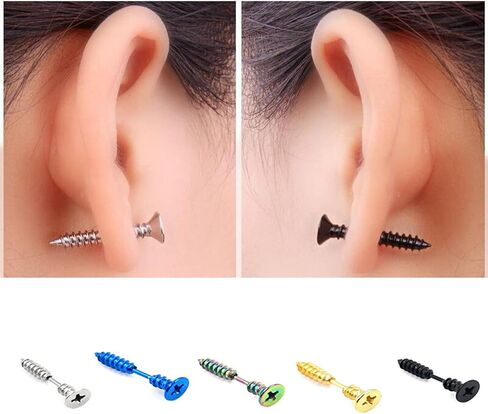 Punk Titanium Steel Screw Nail Stud Earrings for Women Men Streetwear Jewelry, Egirl Eboy Rock Party Jewelry in Saudi Arabia