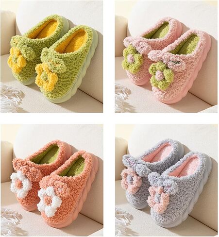 WYIKE Women's Slippers Adult Warm Plush Slippers Flowers Slippers Indoor Non-slip Home Thick Bottom Slippers Winter Warm Men's Cotton Slippers in Saudi Arabia