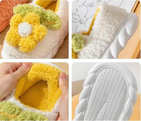 WYIKE Women's Slippers Adult Warm Plush Slippers Flowers Slippers Indoor Non-slip Home Thick Bottom Slippers Winter Warm Men's Cotton Slippers in Saudi Arabia