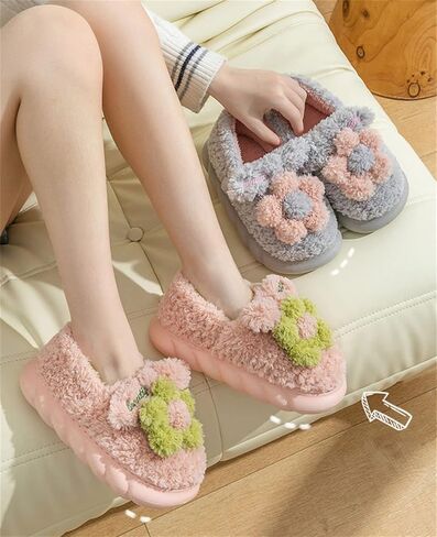 WYIKE Women's Slippers Adult Warm Plush Slippers Flowers Slippers Indoor Non-slip Home Thick Bottom Slippers Winter Warm Men's Cotton Slippers in Saudi Arabia