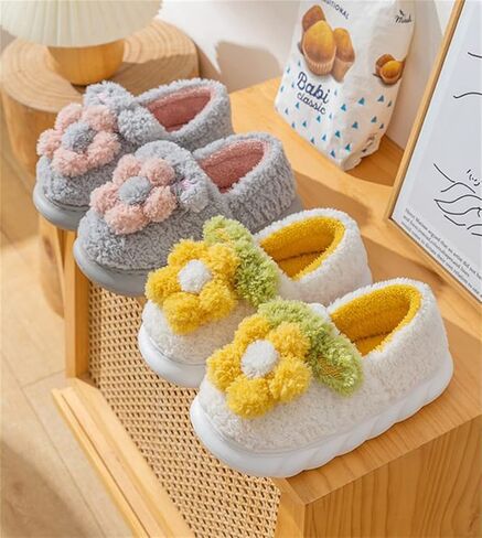 WYIKE Women's Slippers Adult Warm Plush Slippers Flowers Slippers Indoor Non-slip Home Thick Bottom Slippers Winter Warm Men's Cotton Slippers in Saudi Arabia