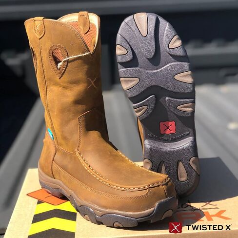 Twisted X Men’s 11" Comp Toe Boot - Pull-On Cowboy Boots Made with Composite Safety Toe, Full-Grain Leather Vamp and Shaft, Toe Cap and Heel Kick, and Reinforced Pull Holes, Distressed Saddle/Saddle, 13(W) in Saudi Arabia
