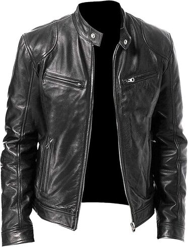 WENKOMG1 Men Faux Leather Jacket, Fall/Winter Thickening Coat Long Sleeve Zip Up Outwear Sports Basic Parka with Pocket in Saudi Arabia