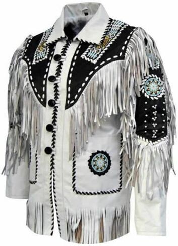 Men's Western Genuine Cowhide Leather Jacket| Traditional Native American Real Cowhide Cowboy Coat with Fringe in Kuwait