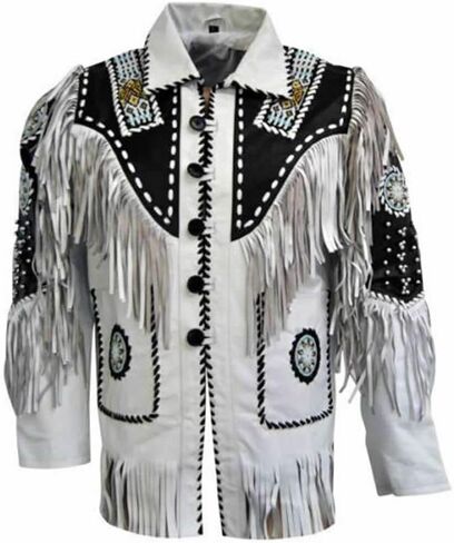 Men's Western Genuine Cowhide Leather Jacket| Traditional Native American Real Cowhide Cowboy Coat with Fringe in Kuwait
