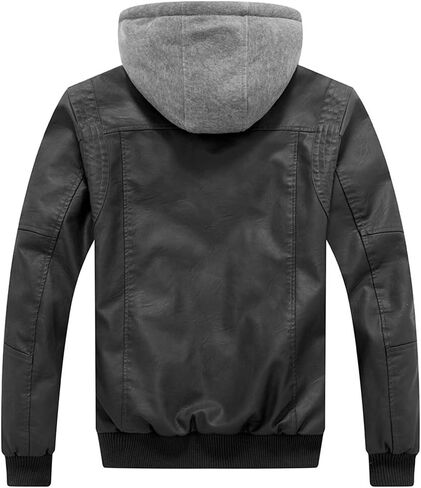 Wantdo Men's Faux Leather Jacket Motorcycle PU Jackets Warm Windproof Winter Coat with Removable Hood in Saudi Arabia