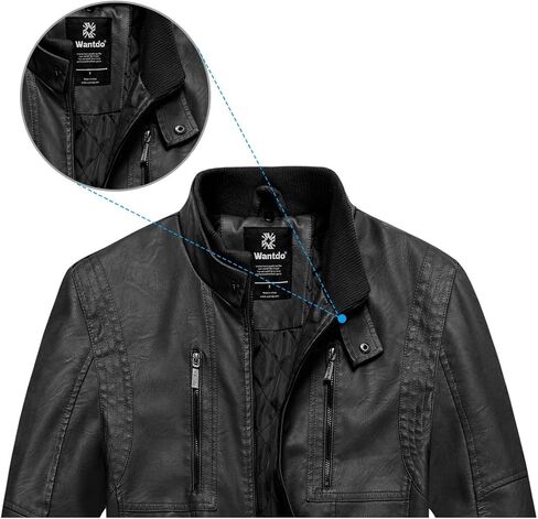 Wantdo Men's Faux Leather Jacket Motorcycle PU Jackets Warm Windproof Winter Coat with Removable Hood in Saudi Arabia