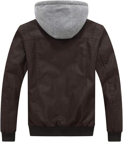 Wantdo Men's Faux Leather Jacket Motorcycle PU Jackets Warm Windproof Winter Coat with Removable Hood in Saudi Arabia