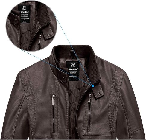 Wantdo Men's Faux Leather Jacket Motorcycle PU Jackets Warm Windproof Winter Coat with Removable Hood in Saudi Arabia