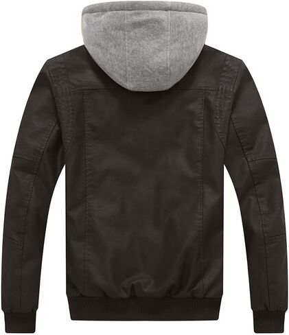 Wantdo Men's Faux Leather Jacket Motorcycle PU Jackets Warm Windproof Winter Coat with Removable Hood in Saudi Arabia