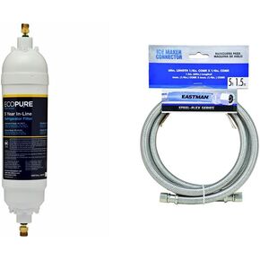 EcoPure EPINL30 5 Year in-Line Refrigerator Filter + Eastman Ice Maker Connector, 1/4 Inch