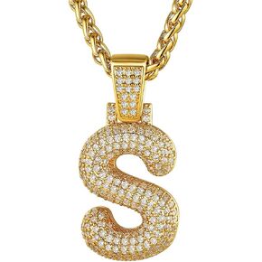 GOLDCHIC JEWELRY قلادة فقاعات مثلجة مخصصة للرجال، قلادة بحروف أولية مطلية بالذهب تشيكوسلوفاكيا مع سلسلة تنس، سحر الأبجدية تشيكوسلوفاكيا للرجال والنساء مجوهرات الهيب هوب من الألف إلى الياء in Kuwait