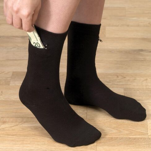 Black Dress Socks With Hidden Zipper Pocket-Cotton/Spandex Fits Men Sizes 7-12 2-pairs in Saudi Arabia
