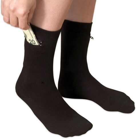 Black Dress Socks With Hidden Zipper Pocket-Cotton/Spandex Fits Men Sizes 7-12 2-pairs in Saudi Arabia