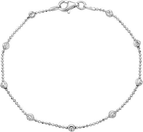 925 Italian Sterling Silver Diamond Cut Bead + Mooncut Chain Bracelet- 7 inches in Saudi Arabia